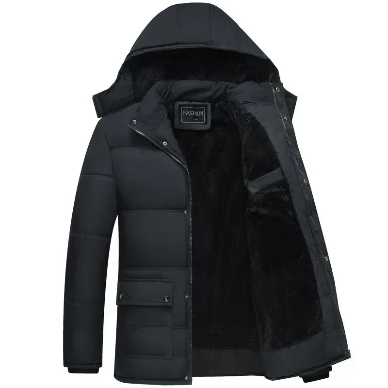 Men's Streamlined Winter Jacket with Hood - Modern Black