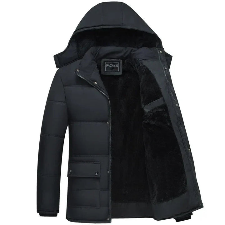 Men's Streamlined Winter Jacket with Hood - Modern Black