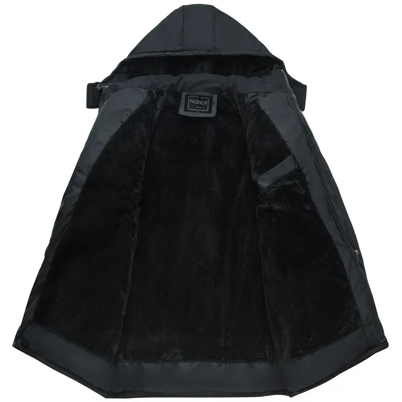 Men's Streamlined Winter Jacket with Hood - Modern Black