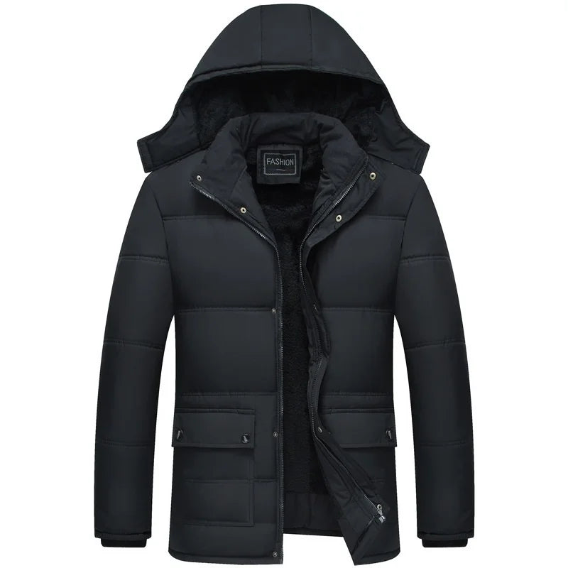 Men's Streamlined Winter Jacket with Hood - Modern Black