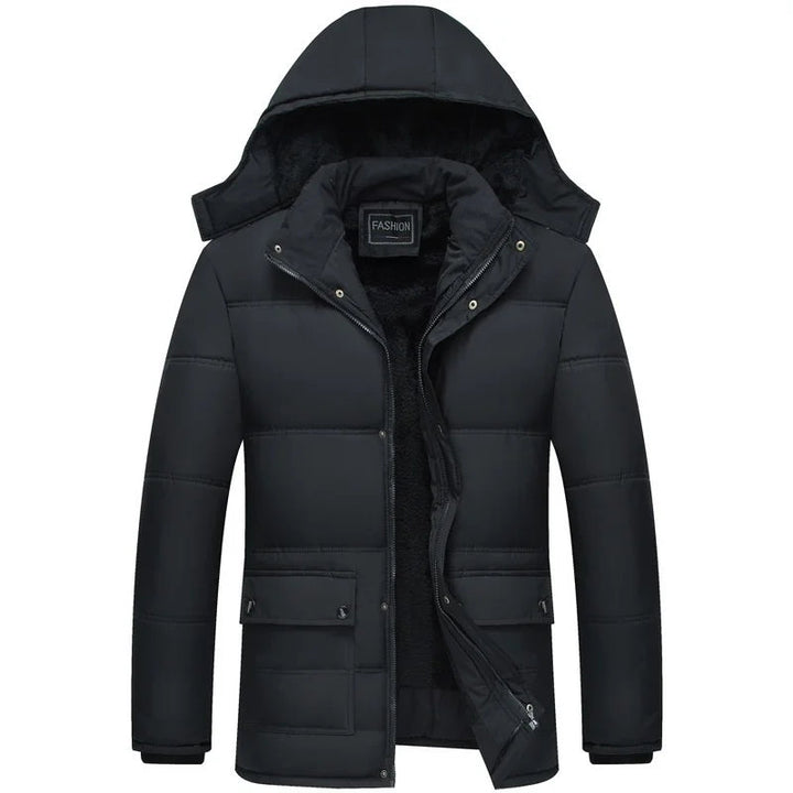 Men's Streamlined Winter Jacket with Hood - Modern Black