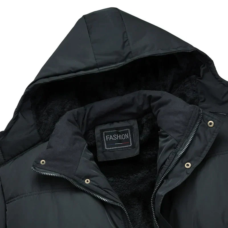 Men's Streamlined Winter Jacket with Hood - Modern Black