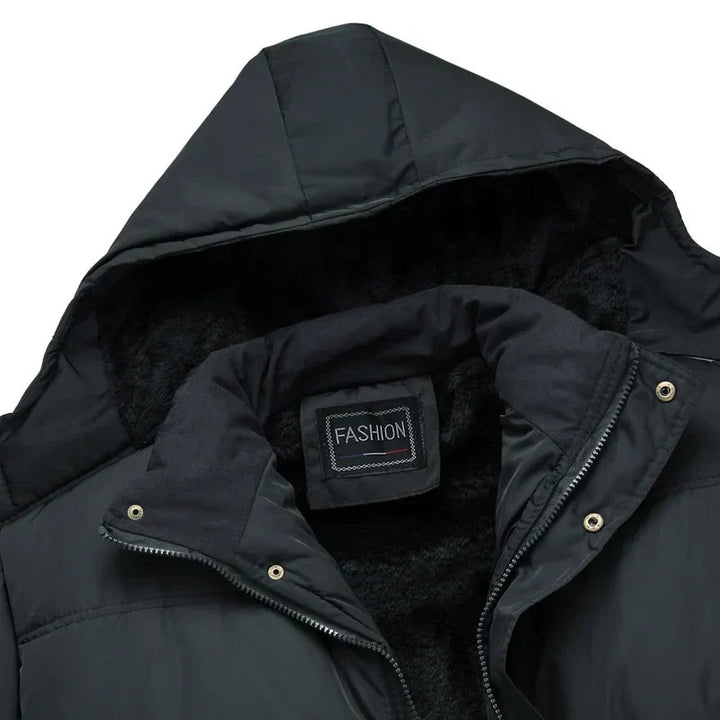 Men's Streamlined Winter Jacket with Hood - Modern Black
