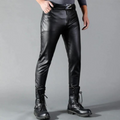 Men's Stretch PU Leather Pants - Slim Fit Black