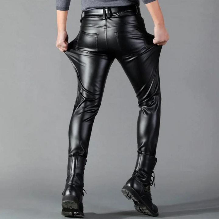 Men's Stretch PU Leather Pants - Slim Fit Black