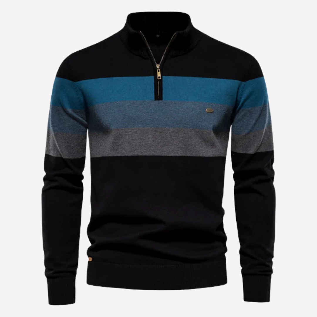 Men's Striped Crew Neck Sweater - Casual Comfort Knit - Black