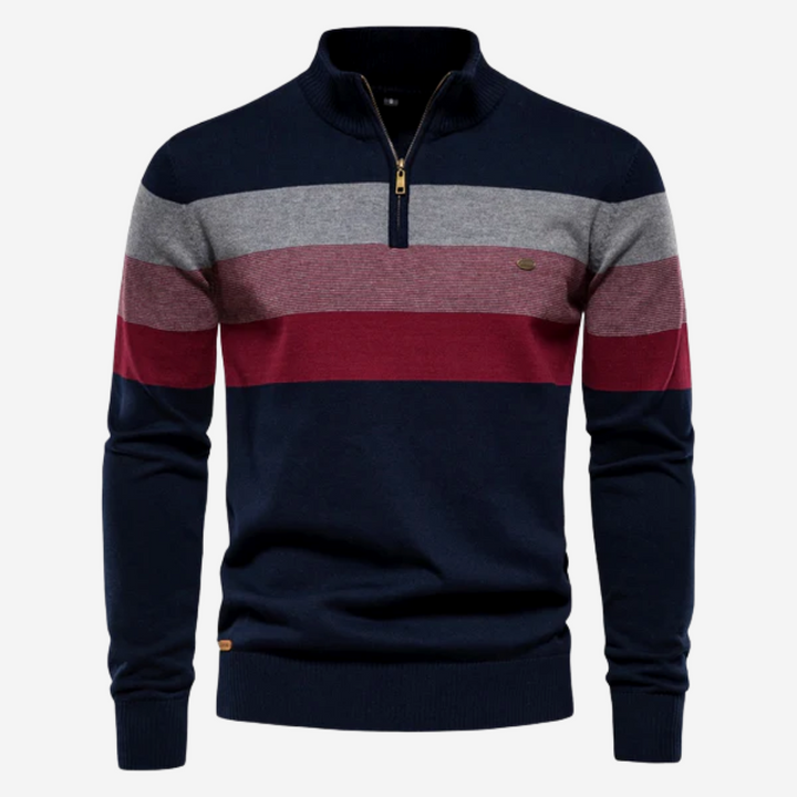 Men's Striped Crew Neck Sweater - Casual Comfort Knit - Blue