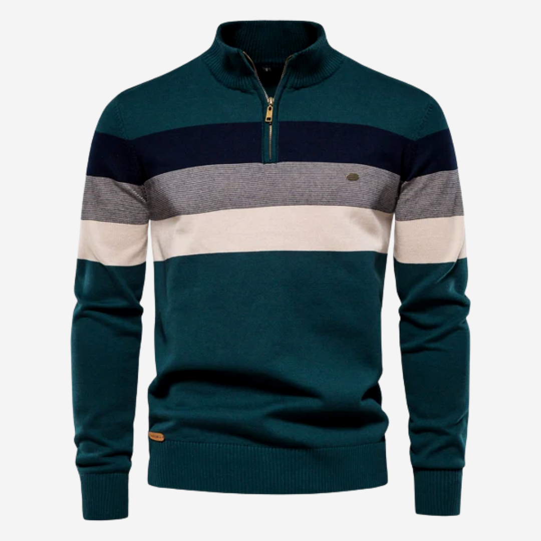 Men's Striped Crew Neck Sweater - Casual Comfort Knit - Green