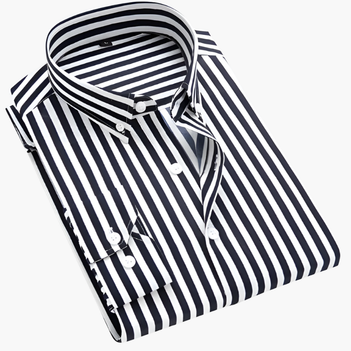 Men's Striped Dress Shirt - Classic Collar - Black