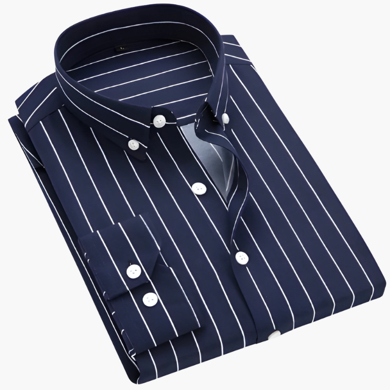 Men's Striped Dress Shirt - Classic Collar - Dark Blue