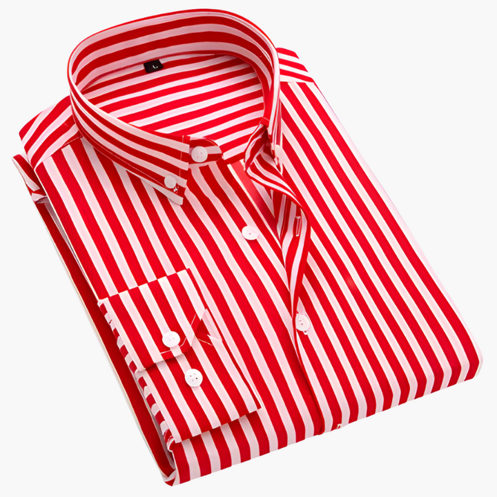 Men's Striped Dress Shirt - Classic Collar - Red