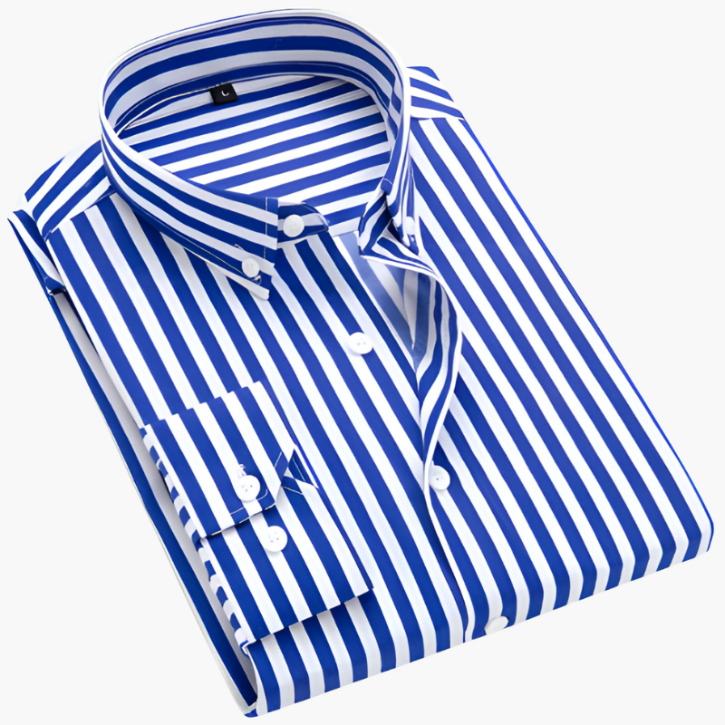 Men's Striped Dress Shirt - Classic Collar - Royal Blue