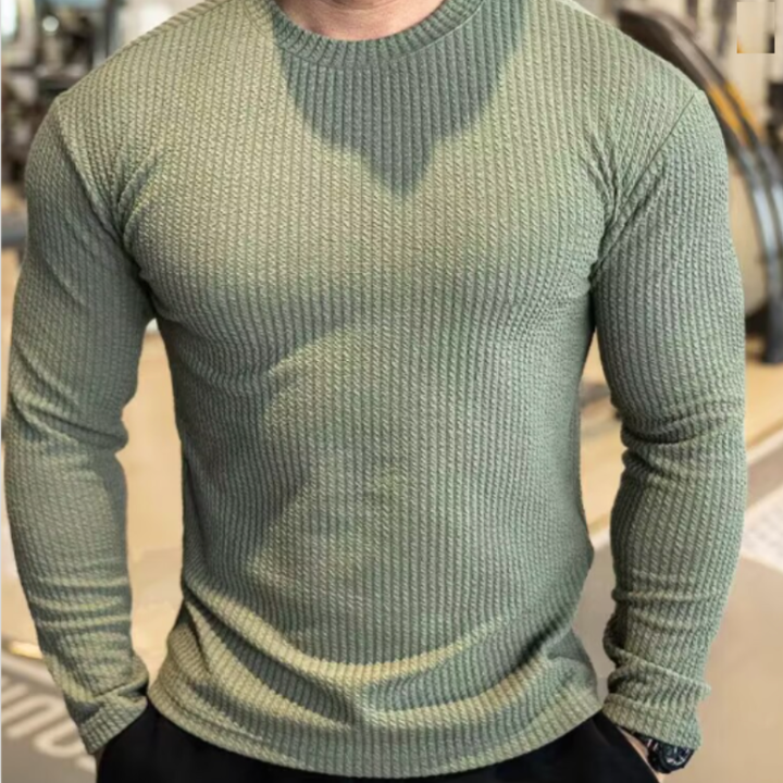 Men's Structured Knit Sweater - Classic Crew Neck - Green