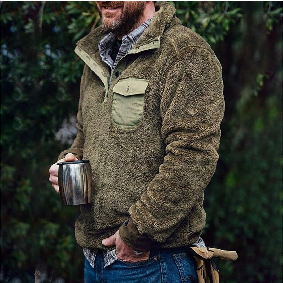 Men's Sweater with Collar - Casual Comfort - Olive Green