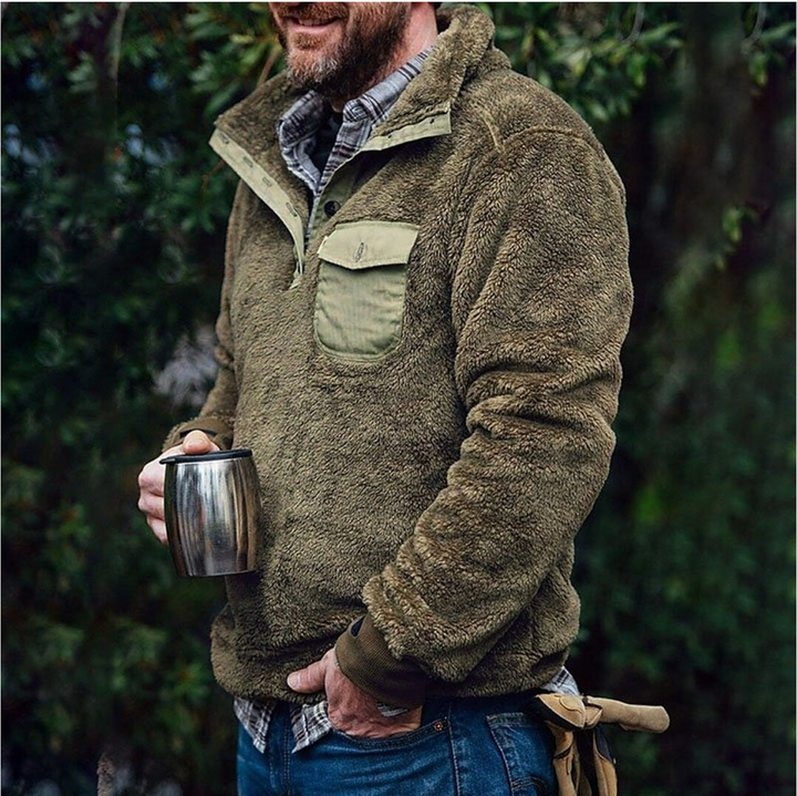 Men's Sweater with Collar - Casual Comfort - Olive Green
