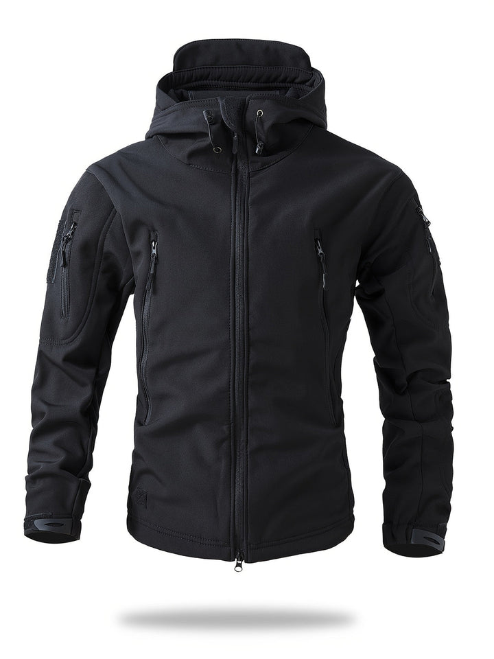 Men's Tactical Winter Jacket - Warm Outdoor Cargo Coat - Black