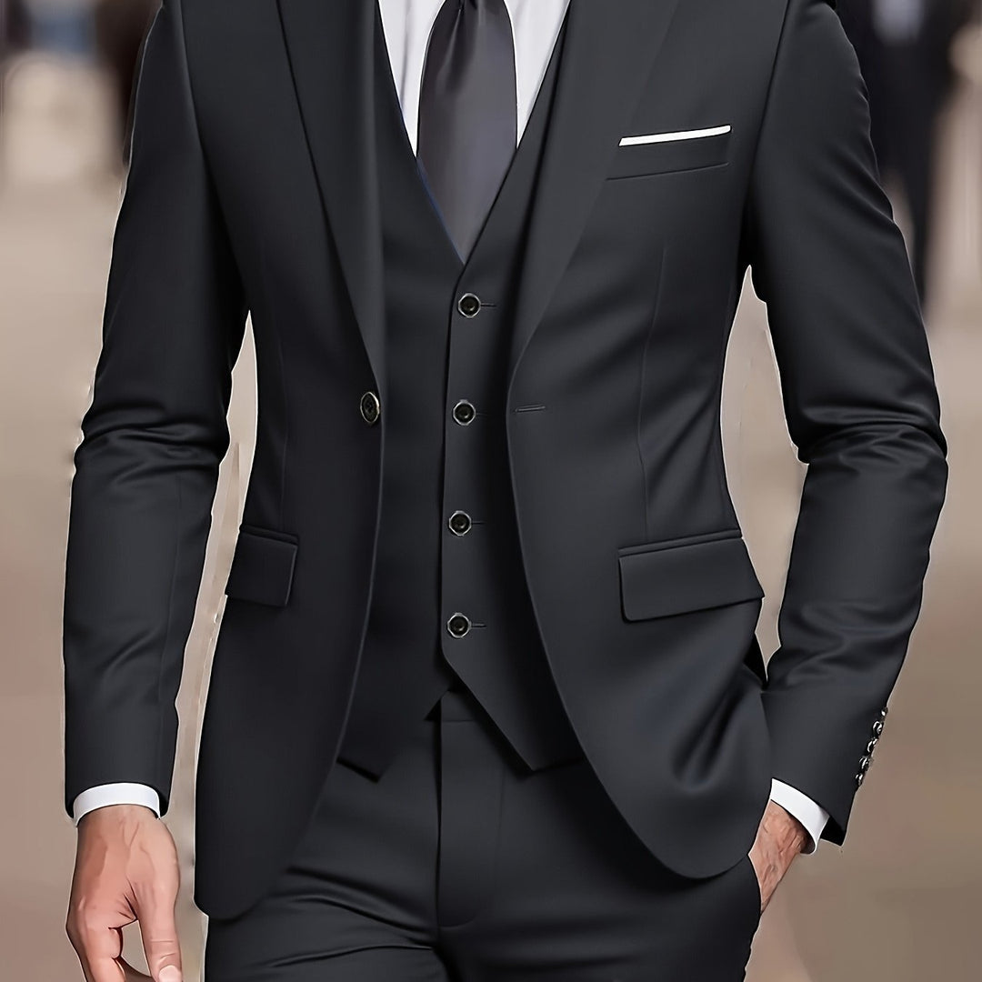 Men's Tailored Three-Piece Suit in black, Slim Fit