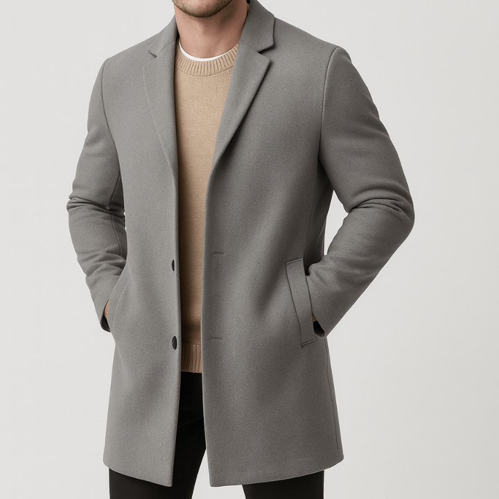 Men's Tailored Trench Coat - Winter Button Closure - Grey