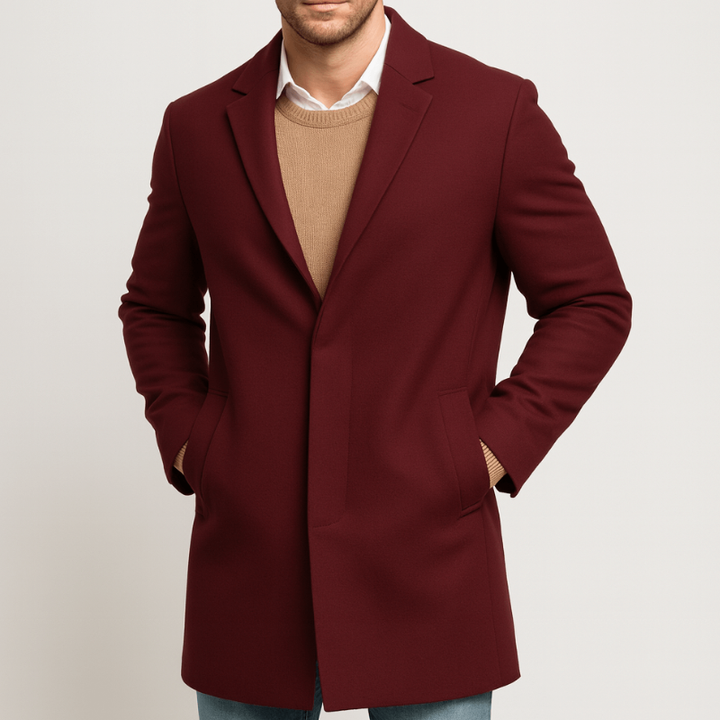 Men's Tailored Trench Coat - Winter Button Closure - Red