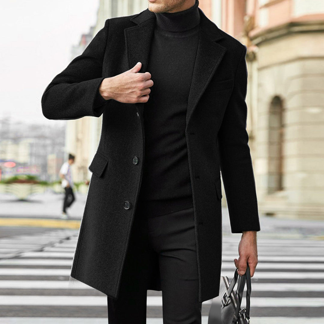 Men's Tailored Winter Coat – Long Elegant Fit - Black