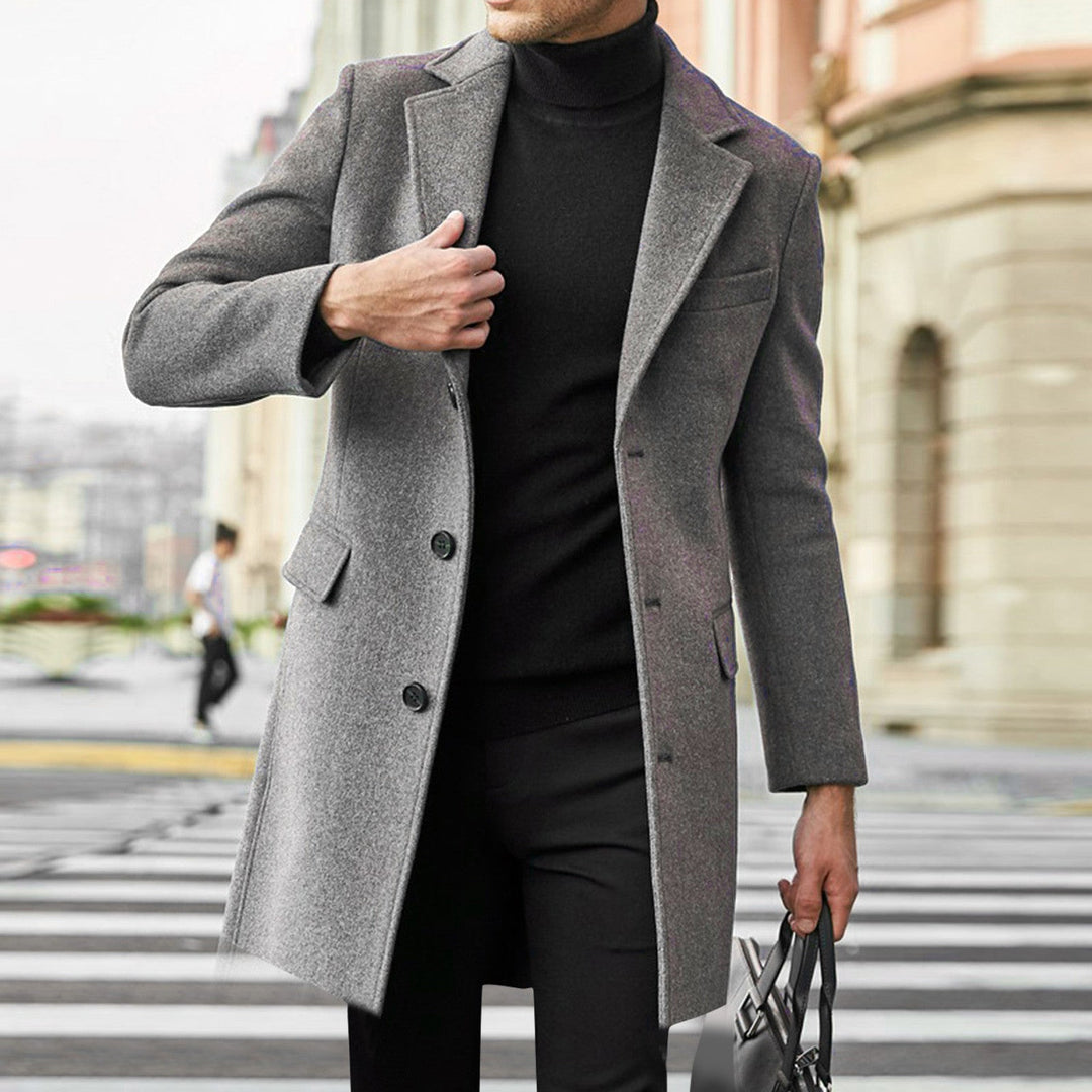 Men's Tailored Winter Coat – Long Elegant Fit - Grey