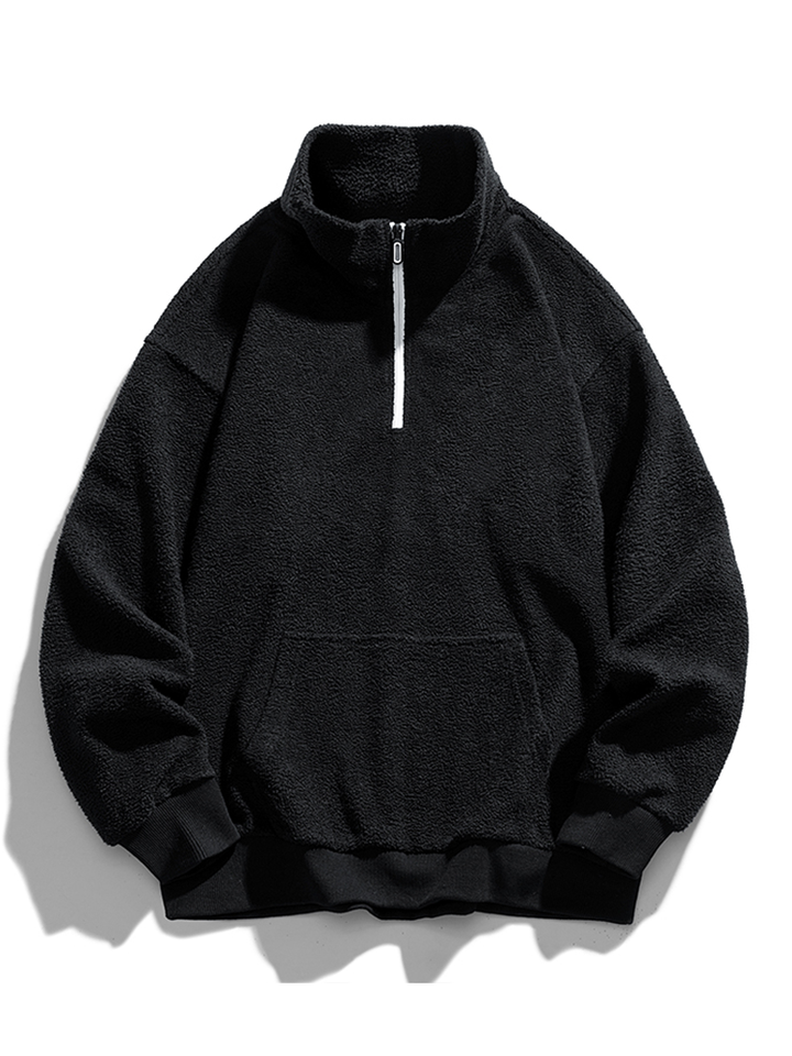 Men's Teddy Fleece Half-Zip Sweatshirt – Relaxed Fit - Black