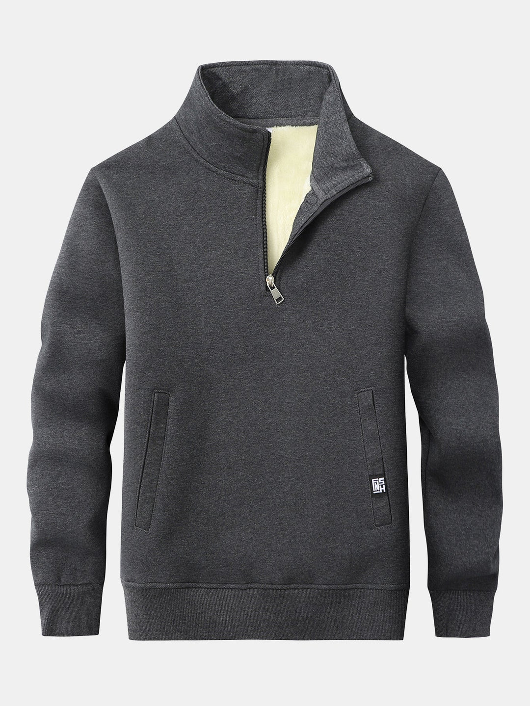 Men's Teddy Fleece Quarter-Zip Sweatshirt – Warm Pullover - Dark Grey