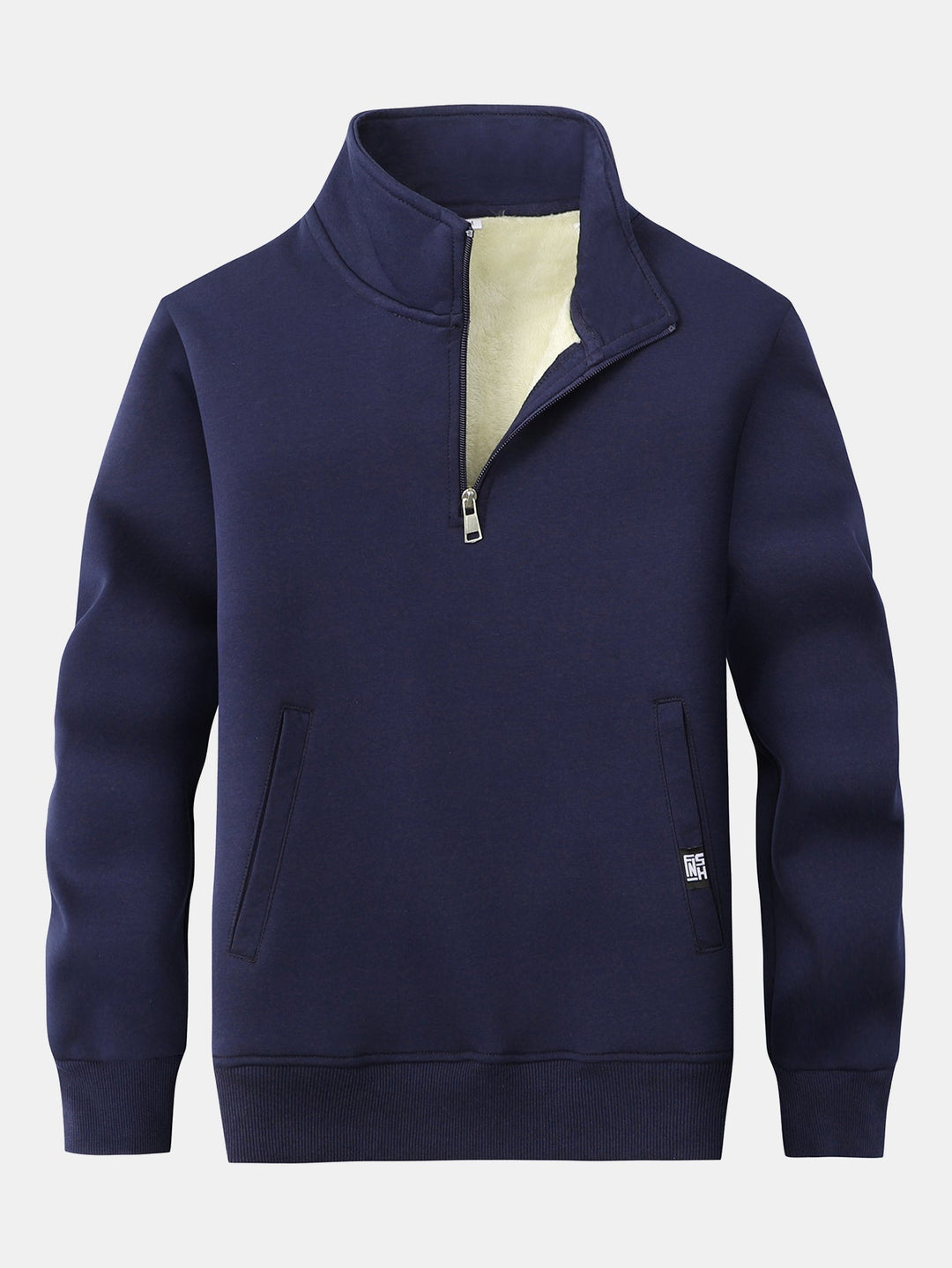 Men's Teddy Fleece Quarter-Zip Sweatshirt – Warm Pullover - Navy