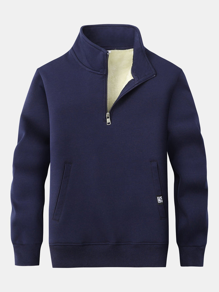 Men's Teddy Fleece Quarter-Zip Sweatshirt – Warm Pullover - Navy