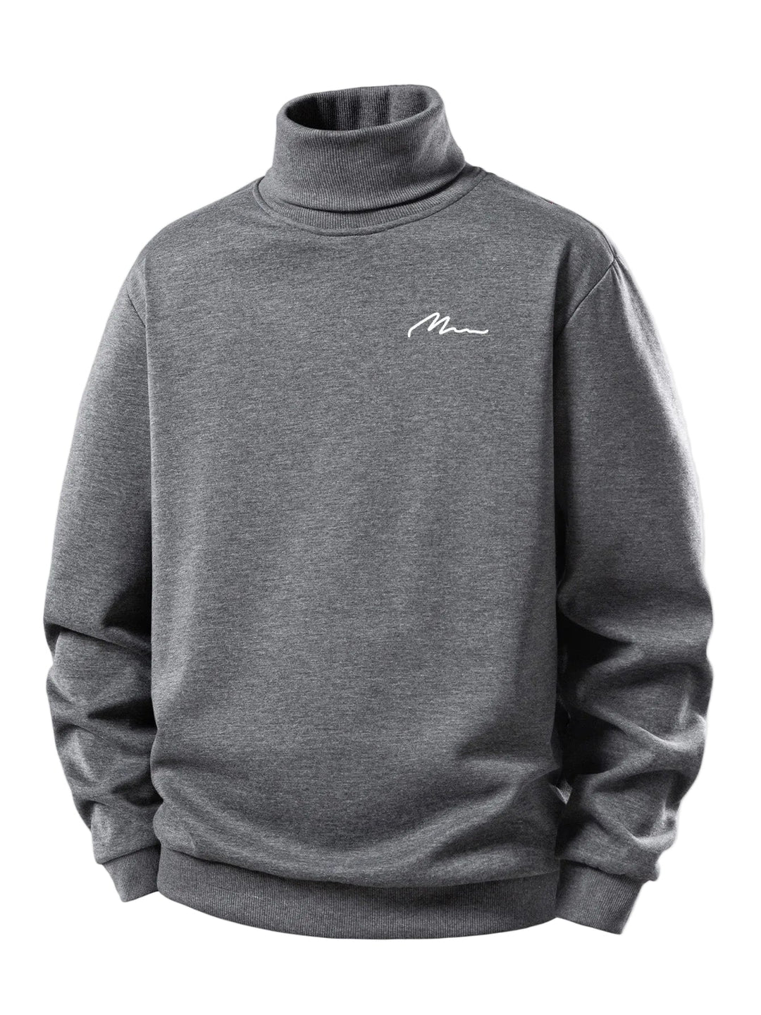 Men's Teddy Fleece Roll Neck Sweatshirt – Minimalist Chest Print - Grey