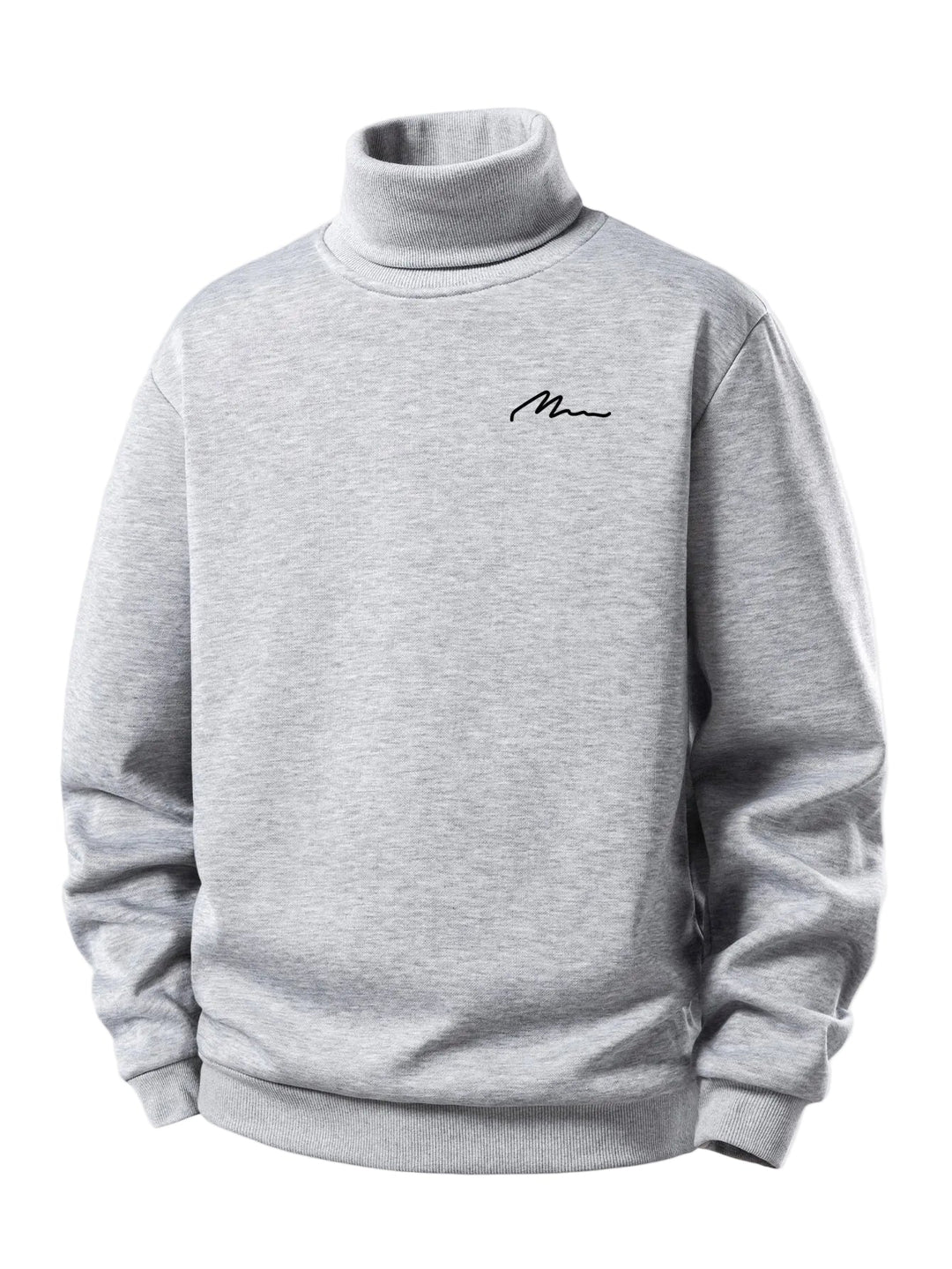 Men's Teddy Fleece Roll Neck Sweatshirt – Minimalist Chest Print - Light Grey