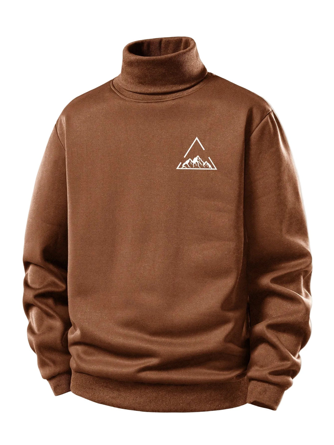 Men's Teddy Fleece Turtleneck Sweatshirt – Warm Regular Fit Pullover - Brown