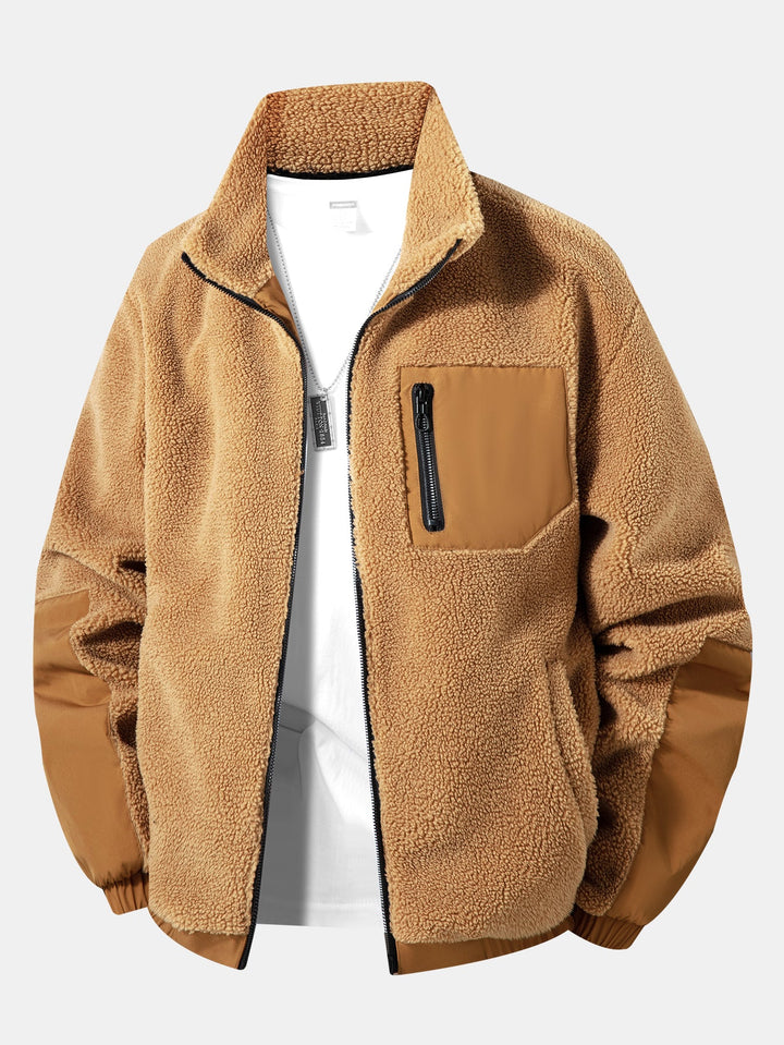 Men's Teddy Fleece Zip Jacket – Warm Regular Fit - Brown