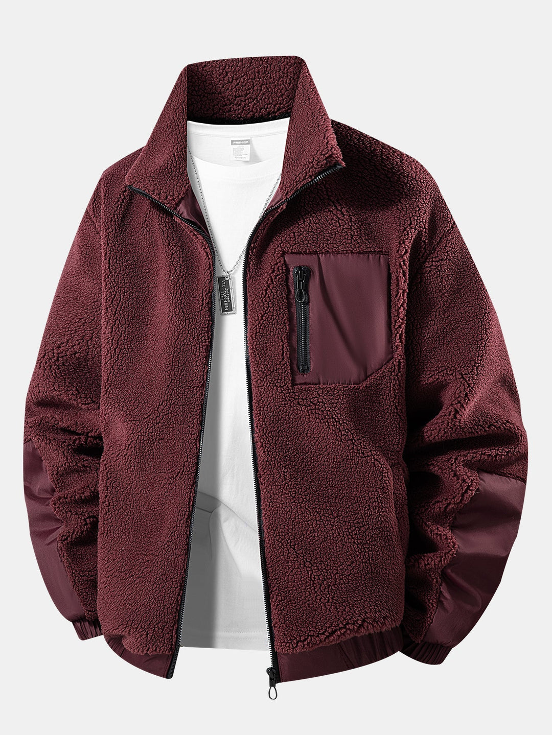 Men's Teddy Fleece Zip Jacket – Warm Regular Fit - Wine Red