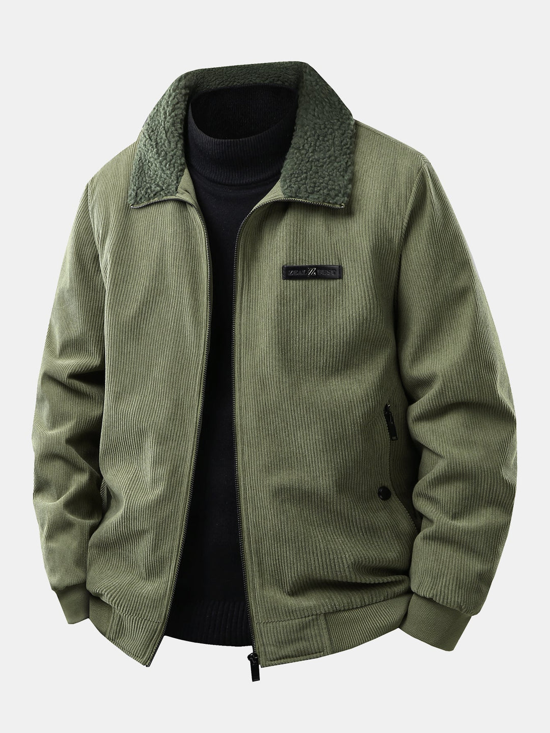 Men's Teddy Lined Corduroy Jacket in army green, Regular Fit