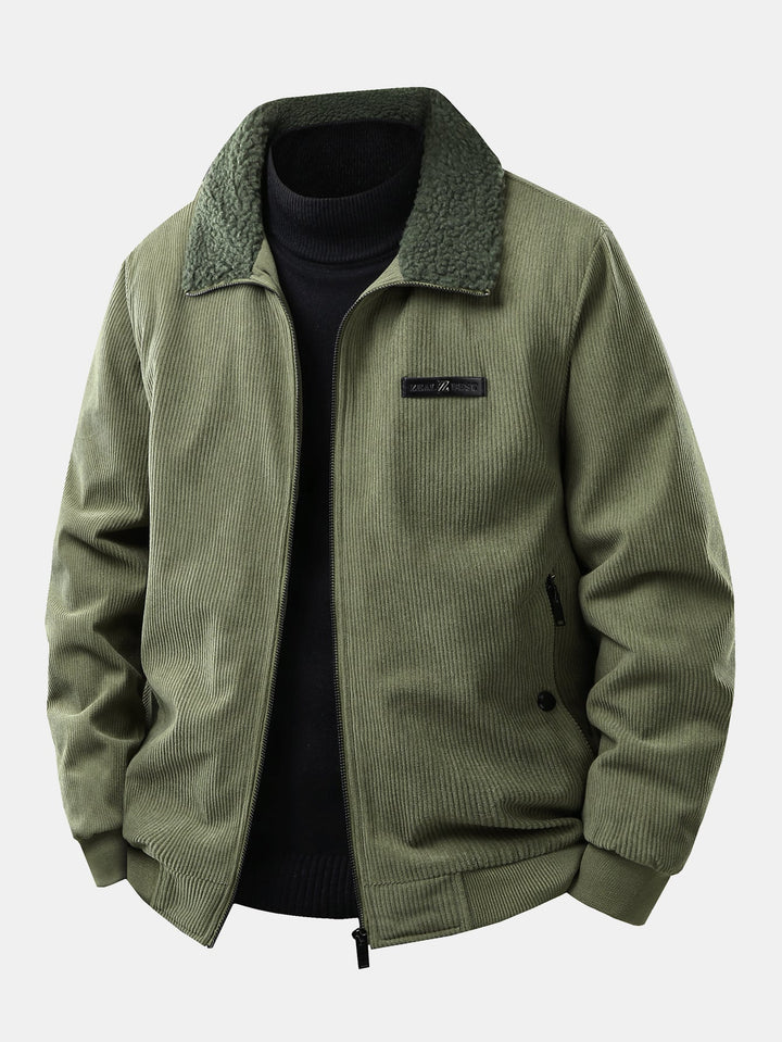 Men's Teddy Lined Corduroy Jacket in army green, Regular Fit