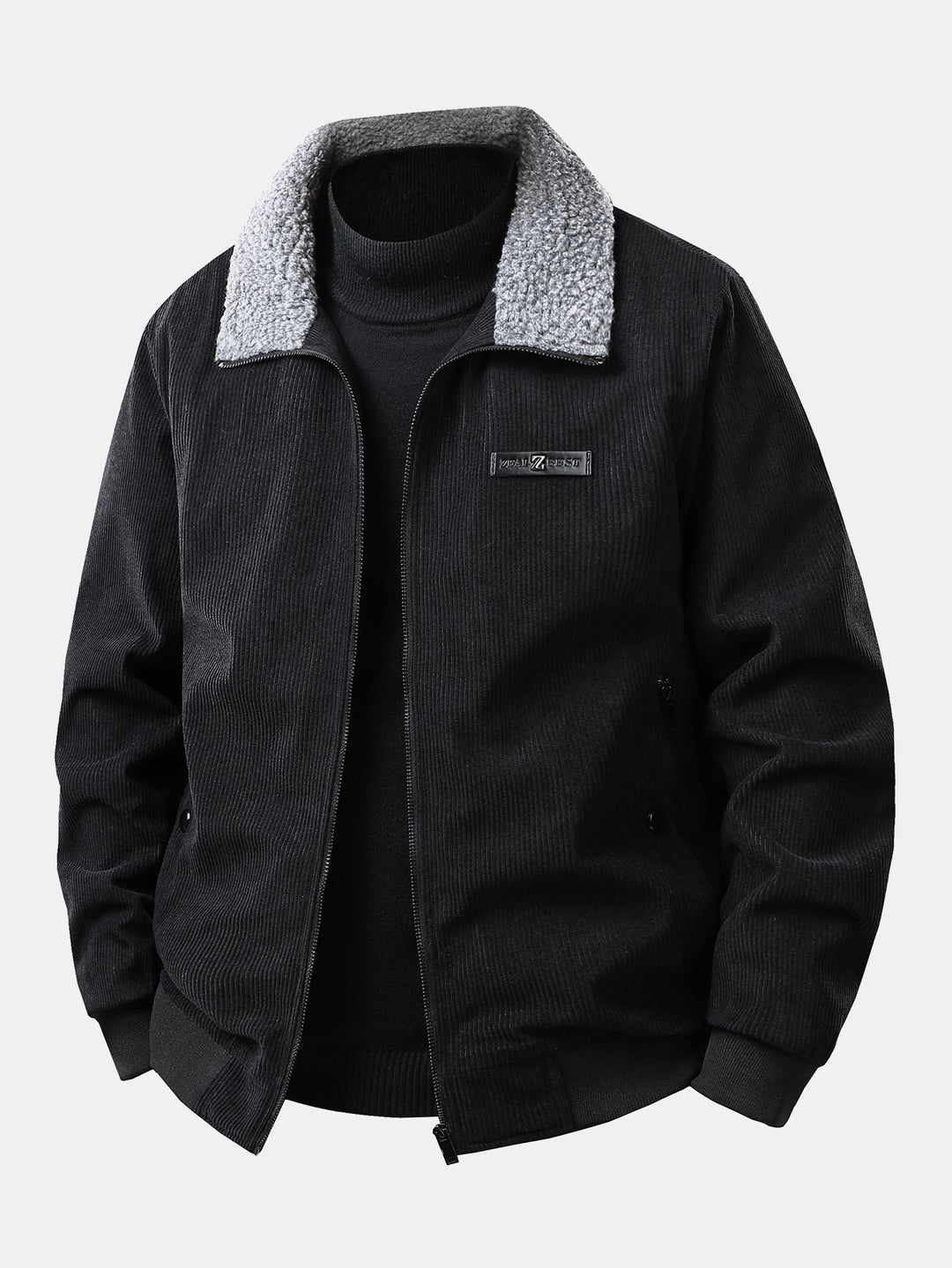 Men's Teddy Lined Corduroy Jacket in black, Regular Fit