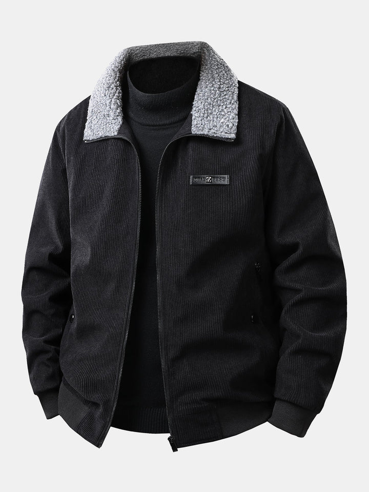 Men's Teddy Lined Corduroy Jacket in black, Regular Fit
