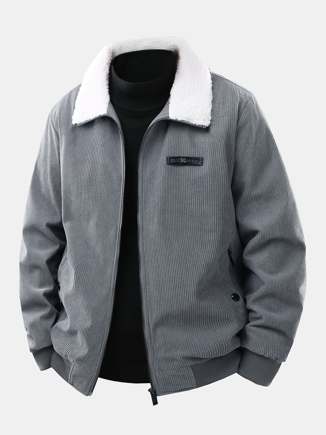 Men's Teddy Lined Corduroy Jacket in grey, Regular Fit