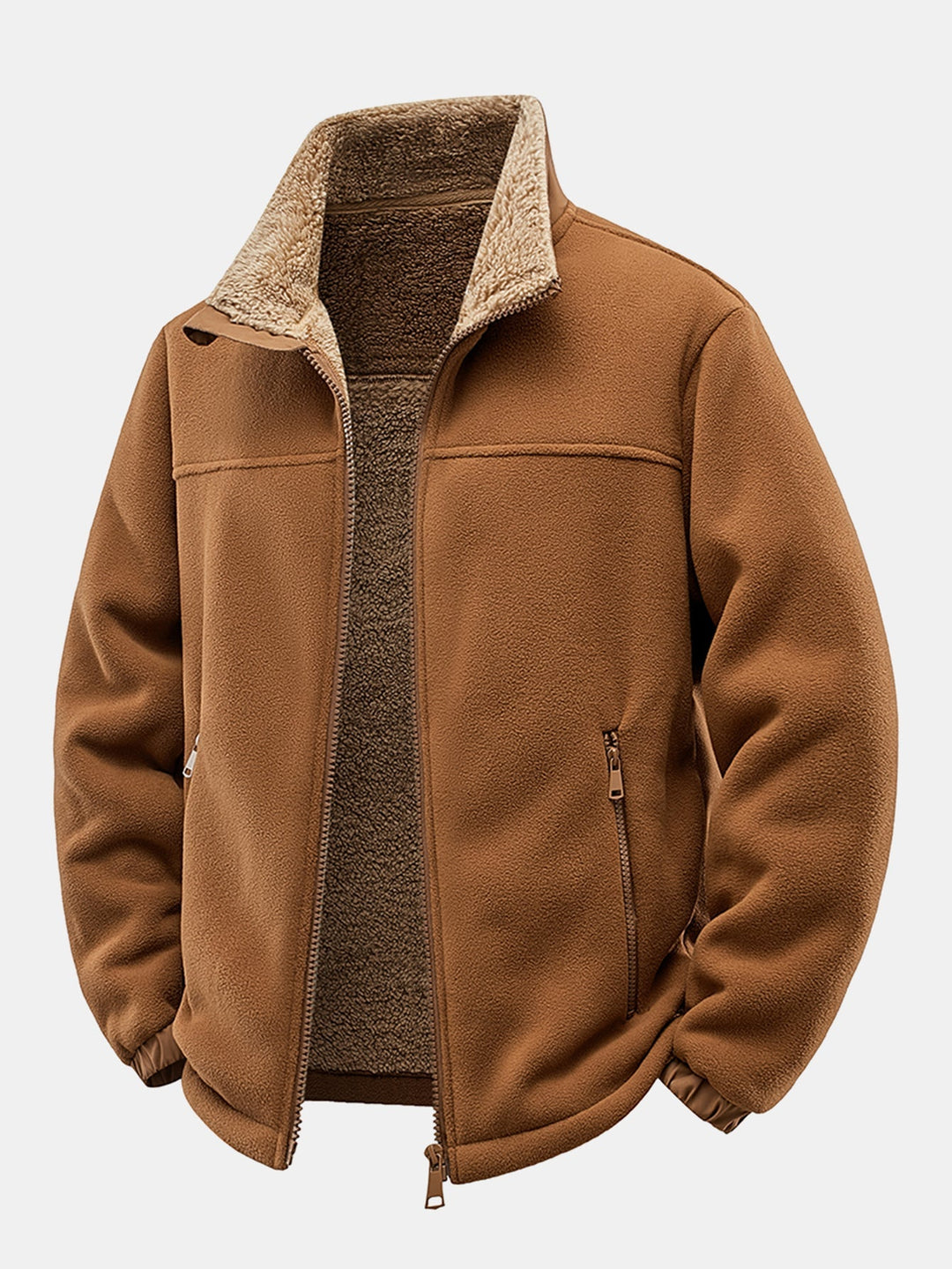 Men's Teddy-Lined Polar Fleece Jacket in brown, Relaxed Fit