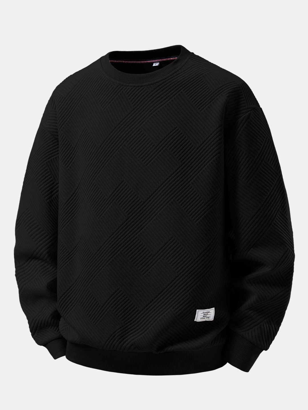 Men's Textured Jacquard Crew Neck Sweatshirt – Relaxed Fit - Black
