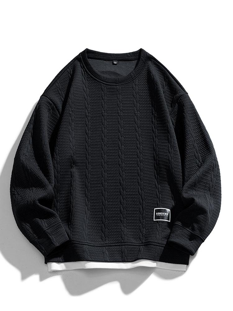 Men's Textured Jacquard Crew Neck Sweatshirt – Relaxed Fit - Black