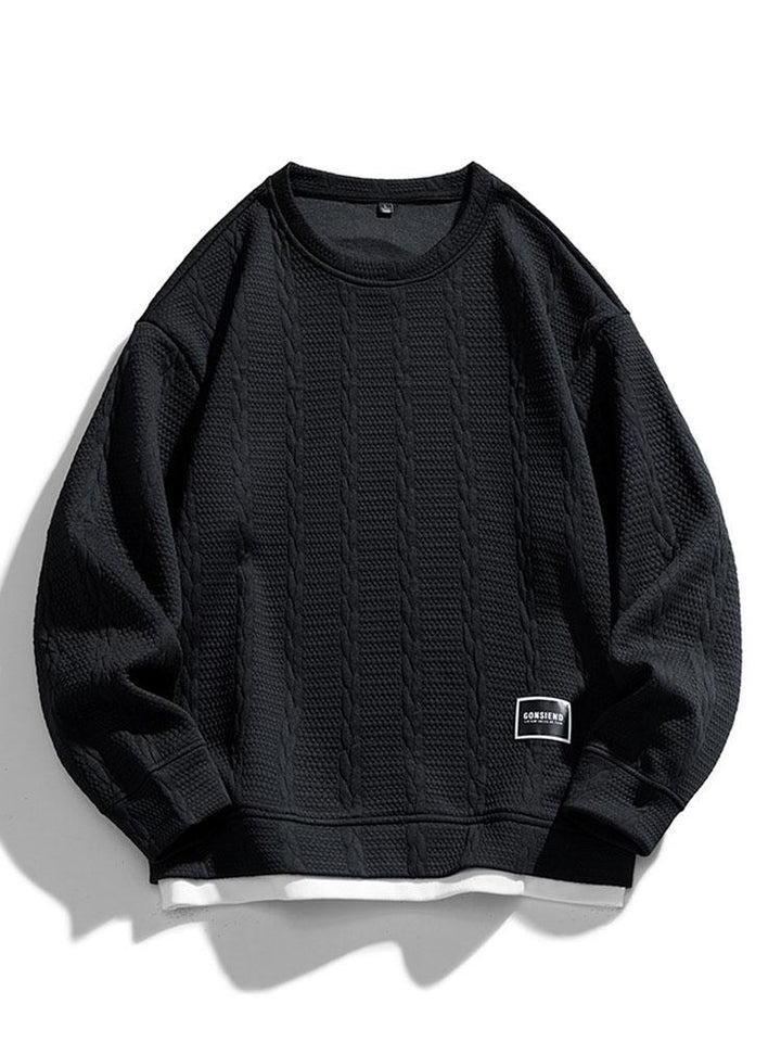 Men's Textured Jacquard Crew Neck Sweatshirt – Relaxed Fit - Black