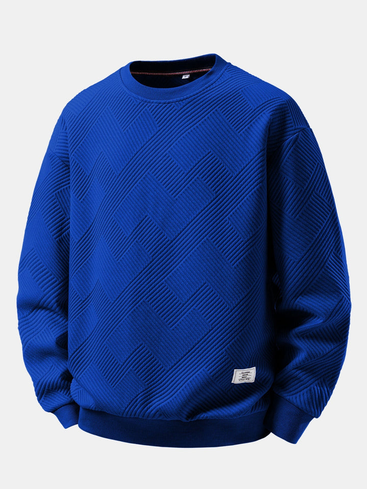 Men's Textured Jacquard Crew Neck Sweatshirt – Relaxed Fit - Dark Blue