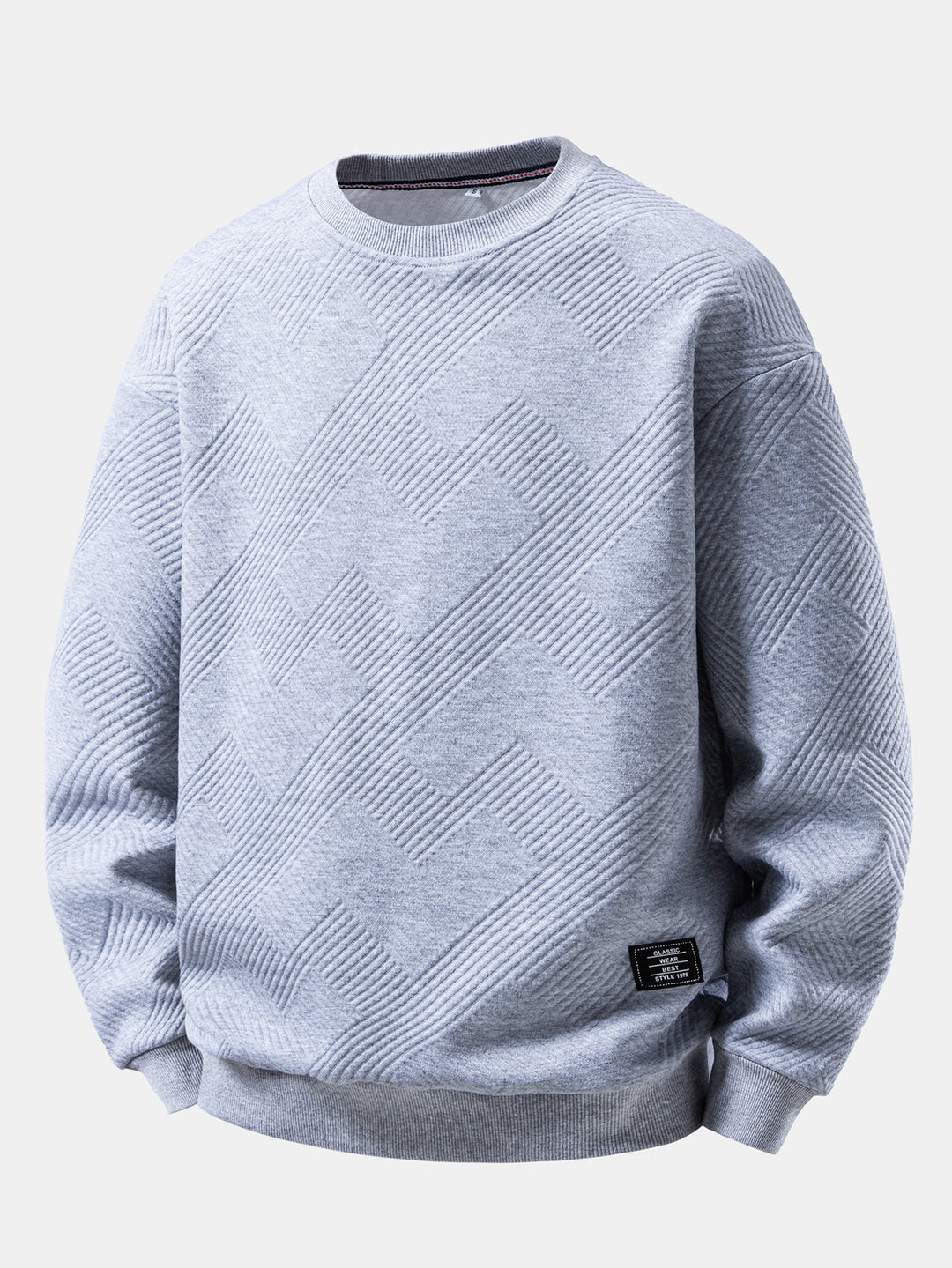 Men's Textured Jacquard Crew Neck Sweatshirt – Relaxed Fit - Grey