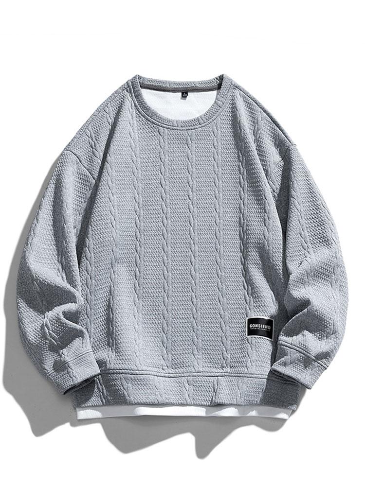 Men's Textured Jacquard Crew Neck Sweatshirt – Relaxed Fit - Grey