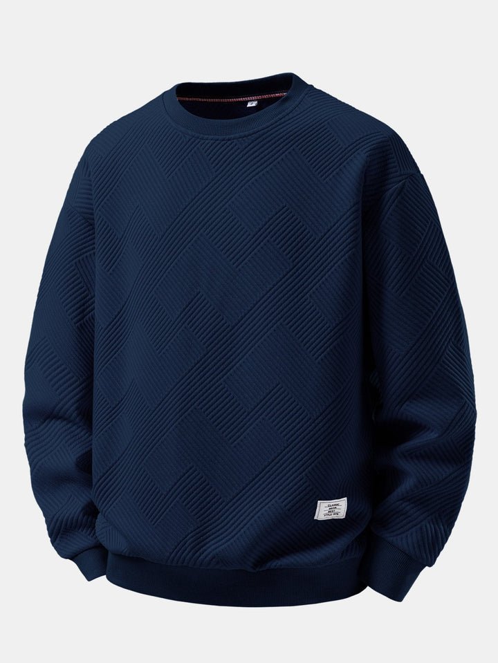 Men's Textured Jacquard Crew Neck Sweatshirt – Relaxed Fit - Navy