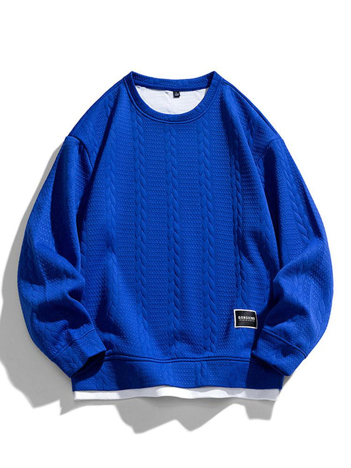 Men's Textured Jacquard Crew Neck Sweatshirt – Relaxed Fit - Navy