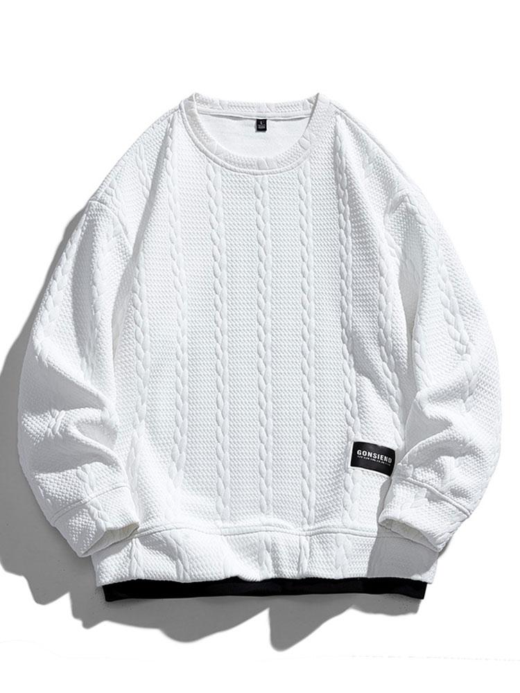 Men's Textured Jacquard Crew Neck Sweatshirt – Relaxed Fit - White