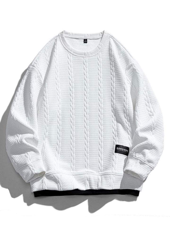 Men's Textured Jacquard Crew Neck Sweatshirt – Relaxed Fit - White